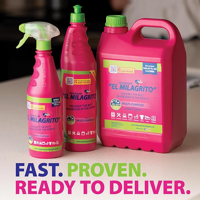 EL MILAGRITO Heavy Duty Degreaser & Multi-Purpose Cleaner, 25.36 Fl Oz Spray for Kitchen, Bathroom,Fabrics, Boats,Automotive,Floors,Industrial.More than 100 Surfaces. Proven, Ready to Delivery.