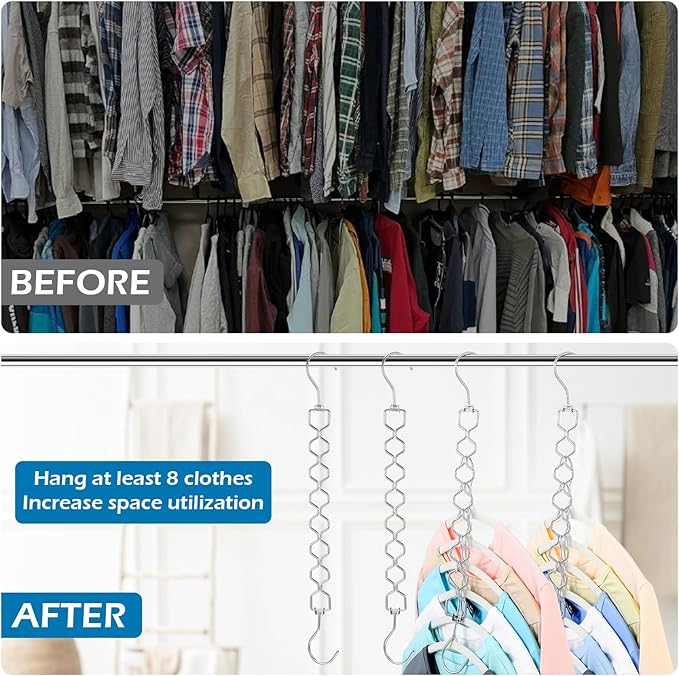 10 Pack Space Saving Hangers for Clothes, Heavy Duty 30Lbs Capacity Magic Collapsible Clothes Space Saver Metal Hanger Organizer with 360° Swivel Hook, Closet Organizers Storage Dorm Essentials Silver