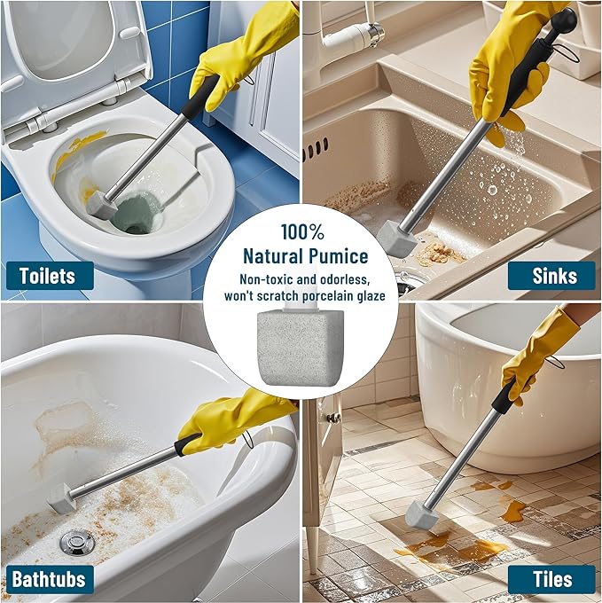 Pumice Stone Toilet Bowl Cleaner,16.7Inch Toilet Pumice Stone with Handle Cleans Hard Water Ring Calcium Buildup&Stains for Toilet Bath Kitchen Household Cleaning(Black