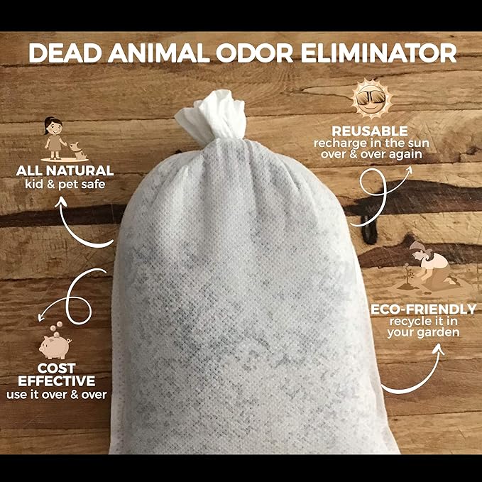 Dead Animal Smell Eliminator Pouch – Fragrance-Free Activated Charcoal Odor Absorber With Specialized Zeolite– Attics, Walls, Crawlspaces. For After Cleanup. Pet & Kid Safe, XL, Covers 375 Sq Ft