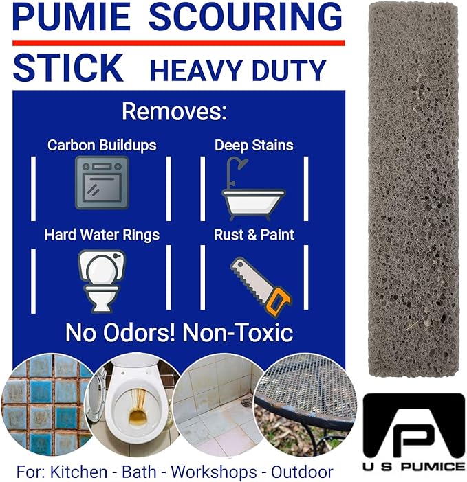 PUMIE Pumice Scouring Stick for Cleaning Toilet Rings Stain & Hard Water Rings, Extra Strong Heavy Duty Pumice Stone for Toilet Cleaning, Rust, Grills, Tough Bathroom, Ovens, Pools & Tubs - Pack of 12