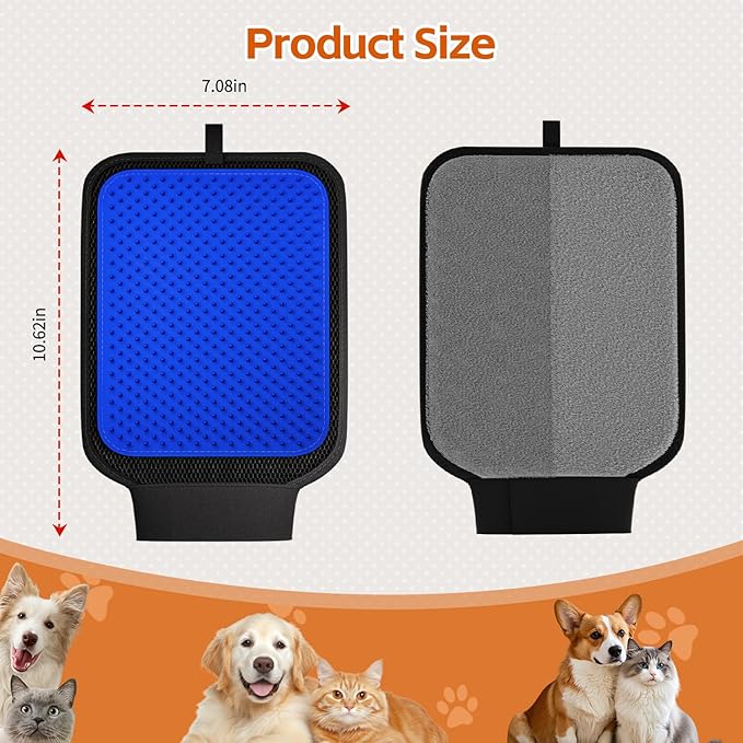 2 in 1 Pet Hair Removal Glove, Upgraded Pet Hair Remover Tool with Wrist Strap, Gentle Shedding Silicone Brushes for Dogs & Cats, Efficient Pet Hair Gloves for Couch Carpet Clothing (Blue)