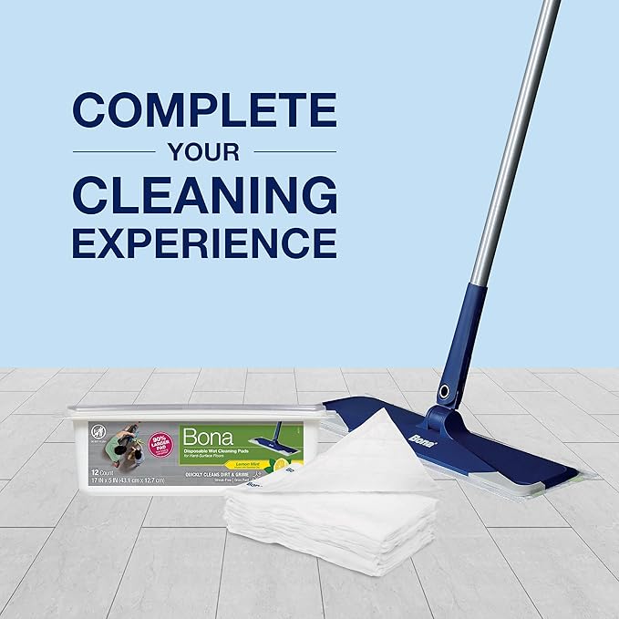 Bona® Disposable Wet Cleaning Pads for Hard-Surface Floors, Lemon Mint Scent 12 Count (Pack of 2)