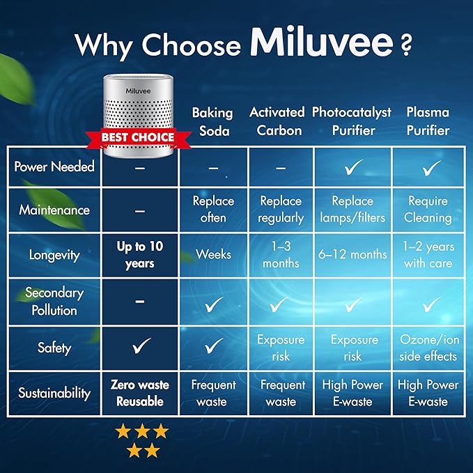 Premium Refrigerator Deodorizer, 10-Year Reusable Odor Eliminator for Car, Closet, Fridge, Shoe, Basement | No Power, No Refill, No Scent Air Purifier, Outperforms Baking Soda Charcoal Bags