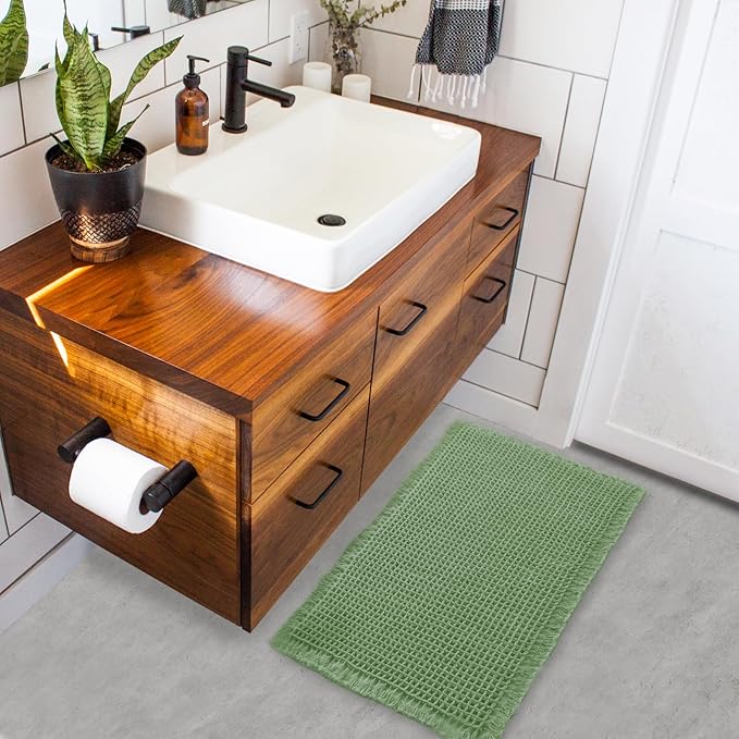 ZALL Waffle Bath Mat,Super Absorbent Non Slip Bathroom Rug,Sage Green 24x36inch,Machine Washable Ultra Soft Floor Mats