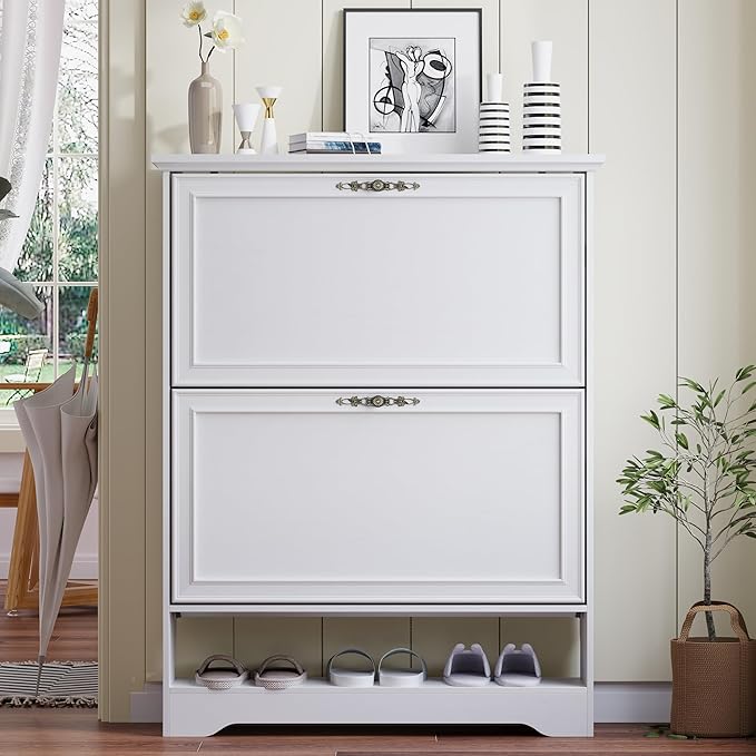 Shoe Cabinet for Entryway, Slim Shoe Storage Cabinet with Adjustable Shelves, Wooden Rack and Organizer for Small Spaces, Closet, Foyer, Hallway