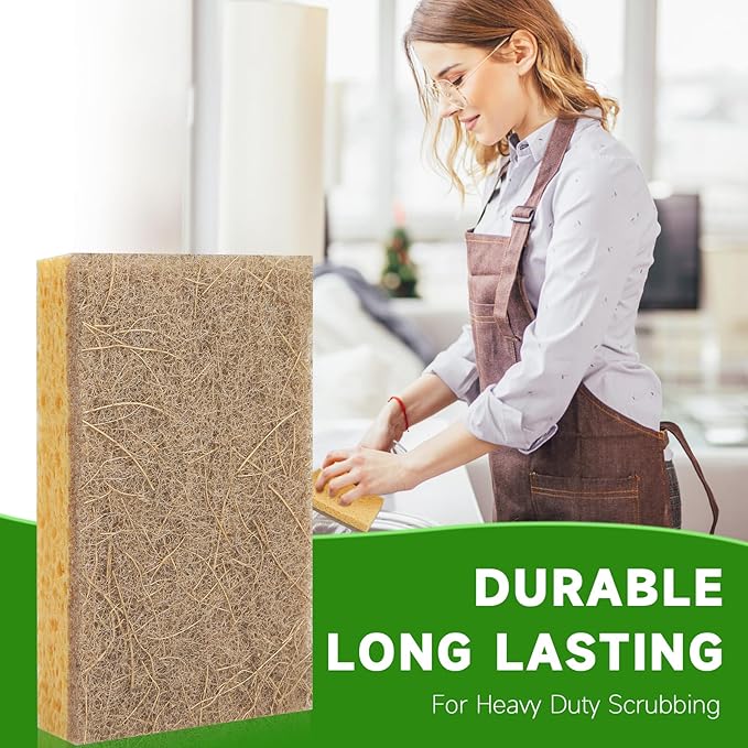 10 Pack Biodegradable Natural Sponges Kitchen - Compostable Cellulose and Coconut Walnut Scrubber Sponge - Eco Friendly Sponges for Dishes