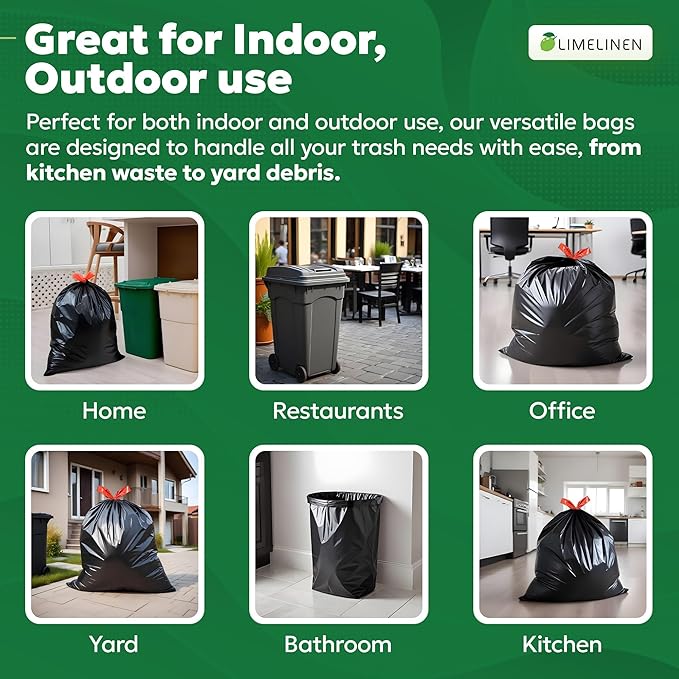 LIMELINEN 30 Gallon Garbage Trash Bags, 200 Count, 1.2 mil Extra Thick Trash Bags with Drawstring Closure, Leak and Odor-Resistant Large Plastic Bags For Office, Home, Hospital, Big Waste Binst