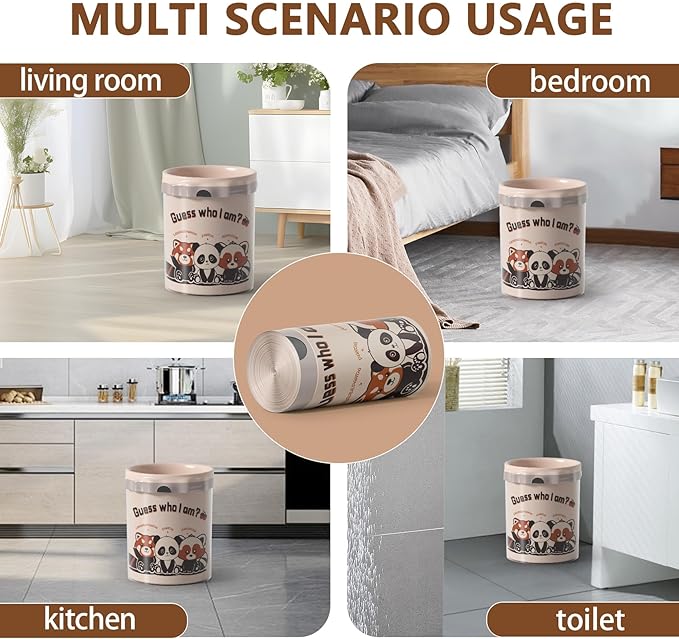 Trash bags, 4 Gallon Trash Bags Drawstring, Colorful & Portable Small Trash Bags With Panda Printed, Tear-Resistant Garbage Bags 4 Gallon for Bathroom Office Trash Cans, 30 Counts