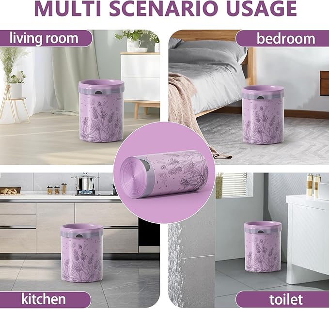 Trash bags, 4 Gallon Trash Bags Drawstring, Colorful & Portable Small Trash Bags with Lavender Printed, Tear-Resistant Garbage Bags 4 Gallon for Bathroom Office Trash Cans, 50 Count