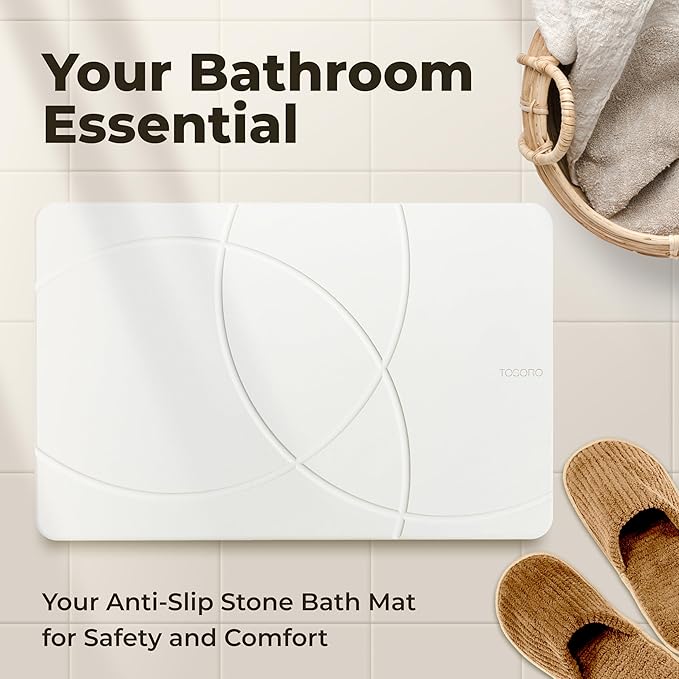 Stone Bath Mat, Diatomaceous Earth Non-Slip Stone Shower Mat - Quick Drying Absorbent Bath Mats for Bathroom - Elegant & Modern Design, Easy to Clean (23.5 x 15) - Sandstone