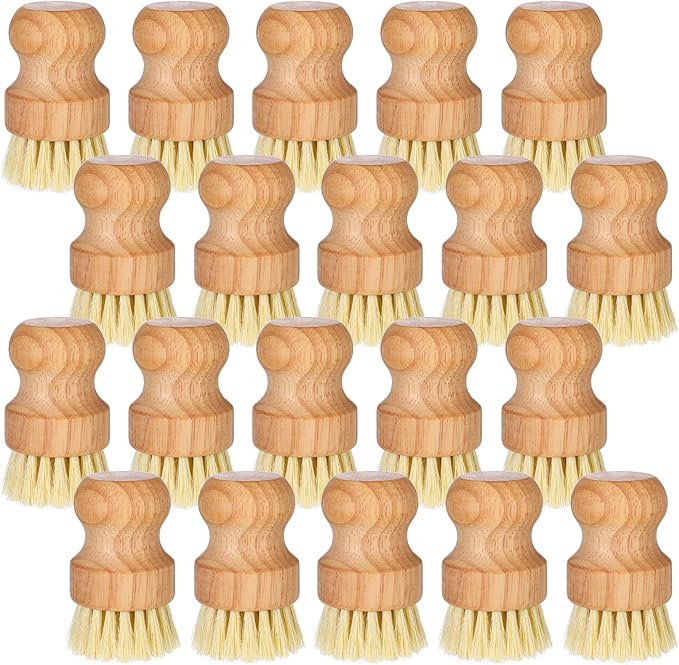 20 Packs Bamboo Dish Scrub Brush Wooden Dish Scrubber Set Eco-Friendly Natural Sisal Bristles Dishes Brush for Kitchen Cleaning Pots, Pans, Bottles, Sink, Vegetables