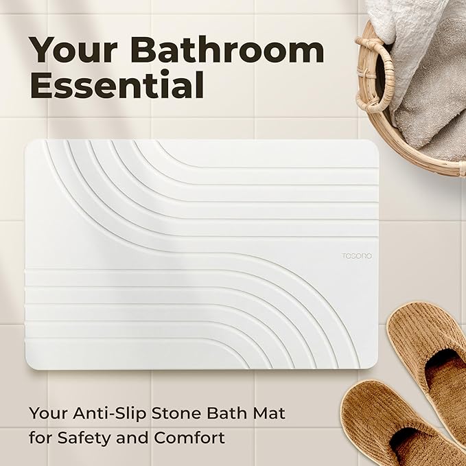 Stone Bath Mat, Diatomaceous Earth Non-Slip Stone Shower Mat - Quick Drying Absorbent Bath Mats for Bathroom - Elegant & Modern Design, Easy to Clean (23.5 x 15) - Sandstone