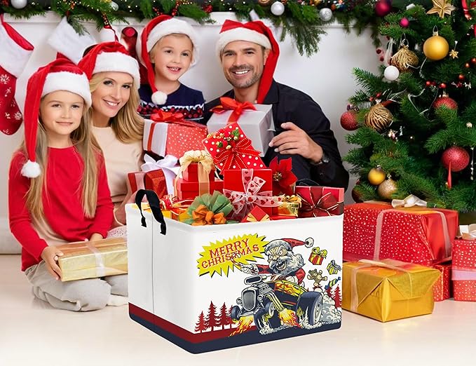 Large Christmas Gifts Empty Baskets Kids Collapsible Holiday Storage Bin with Handle (Monster Truck Santa Claus)