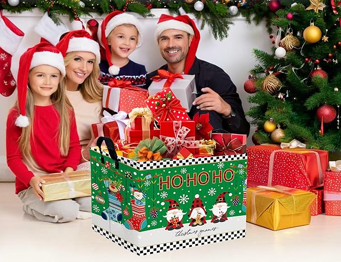 Large Christmas Gifts Empty Baskets Kids Collapsible Holiday Storage Bin with Handle (Socks Gnome)