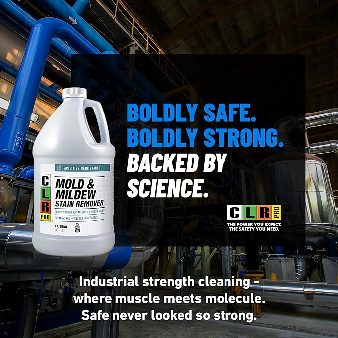 CLR PRO Heavy Duty Bleach-Free Mold and Mildew Stain Remover, 1 Gallon Bottle, Unscented Multi-Surface Stain Remover, Works on Tile, Wood, Concrete, Glass and More