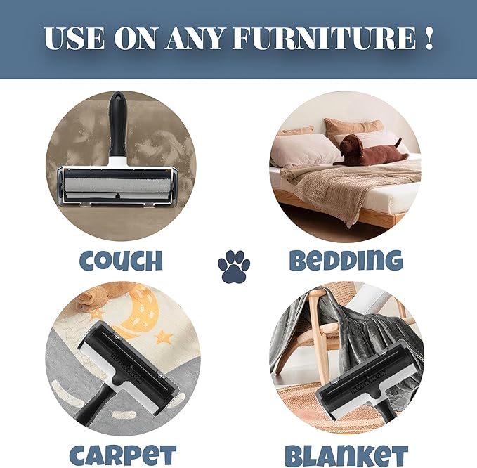 Ruff’N’Meow Pet Hair Remover Tool – Reusable Lint Roller for Dog & Cat Hair – Multi-Surface Fur Remover for Couch, Furniture, Carpet, Bedding & Car – Portable Pet Owner Essential – Built-in Fur Bin