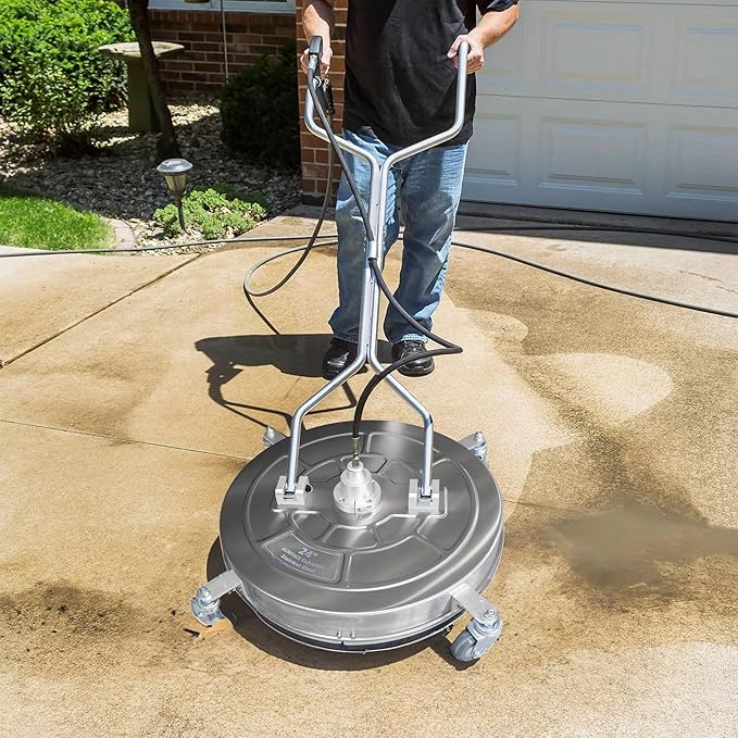 Hourleey 30" Pressure Washer Surface Cleaner with Dual Handles, Stainless Steel Surface Cleaner with 4 Wheels for Driveways, Pathway, Sidewalks, Patios, Decks, 4500 PSI with 3/8" Quick Connector Kit