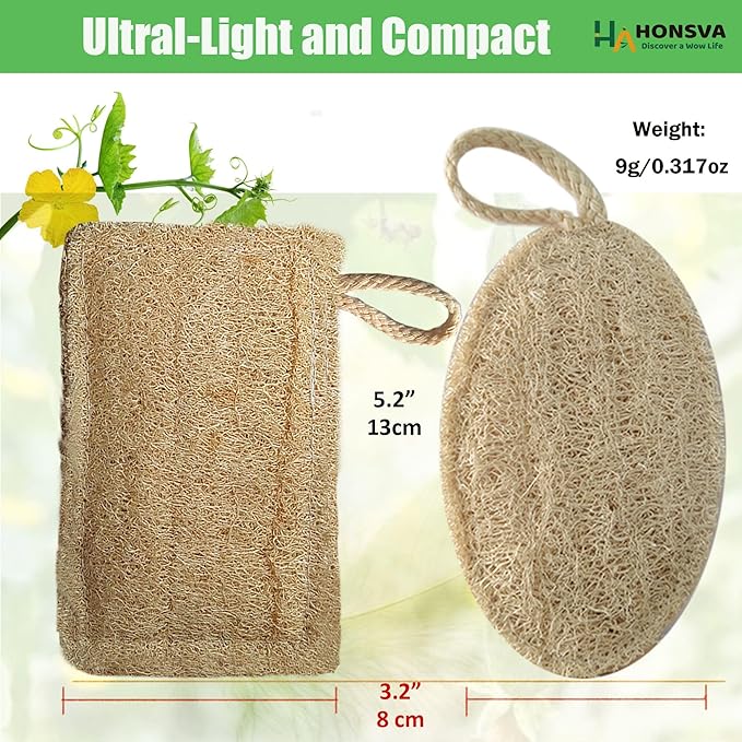 Loofah Natural Kitchen Sponge (5 Pcs), No Scratch Scrubber for Dish Cleaning, 100% Plant Based Vegetable Scrubber, Zero Waste and Eco Friendly Sponge for Kitchen (3 Pcs Oval+2 Pcs Rectangular)