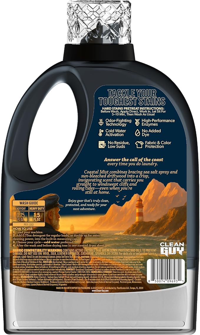 Clean Guy Laundry Detergent with Dryer Sheets | Ocean Fresh Scent, Deep Clean Formula, Softens & Freshens Clothes, Long-Lasting Freshness -Sea salt & Driftwood (100 Loads PLUS 100 Dryer Sheets)