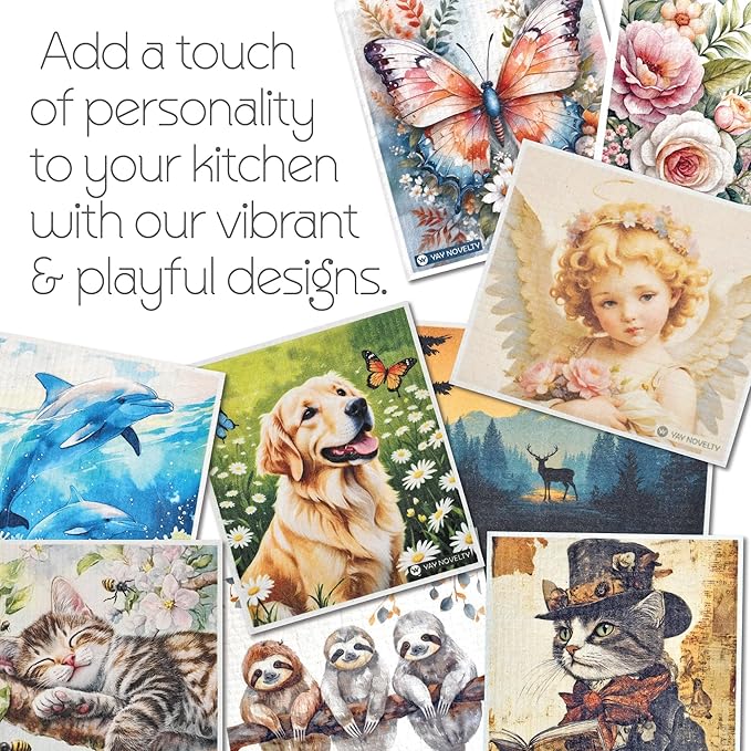 Swedish Dishcloths - 12 Pack | Made in Germany | Ultra-Absorbent, Reusable Cellulose Sponge Cloths for Kitchen | No-Odor, Eco-Friendly Cleaning Wipes | Water-Based Ink | Leaves