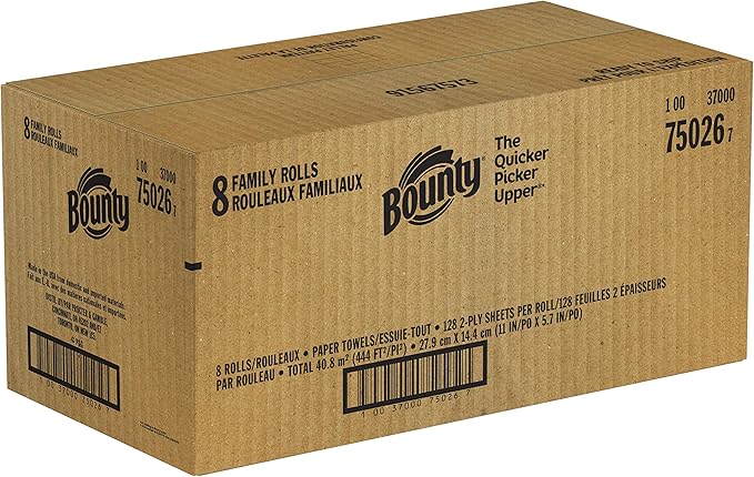 Bounty Quick Size Paper Towels, White, 8 Family Rolls = 20 Regular Rolls (Packaging May Vary)