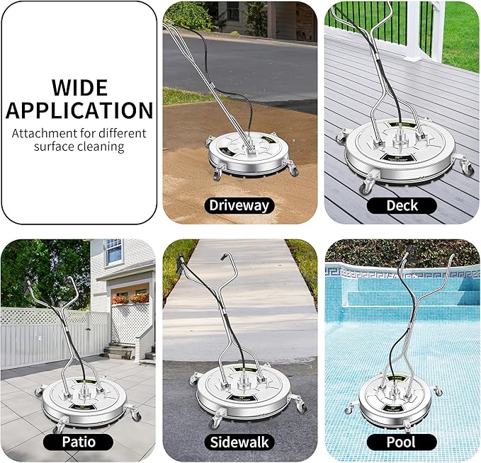 30" Pressure Washer Surface Cleaner Max with 4 Wheels, Stainless Steel Commercial Dual Handle Power Washer Surface Cleaner Hot Water Supported for Patio Decker Concrete Driveway, 4500 PSI