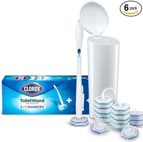 CLOROX ToiletWand Toilet Bowl Cleaner- Toilet Brush, Storage Caddy and 16 Disinfecting Refill Heads (Pack of 6)