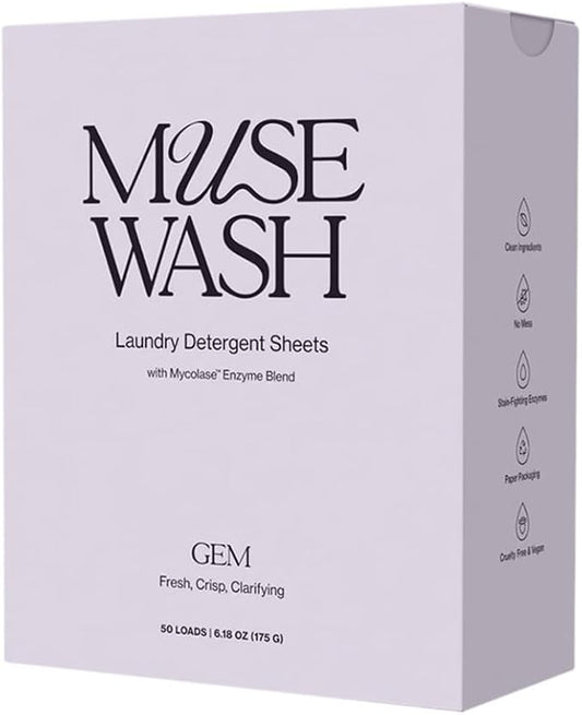 Laundry Detergent Sheets | Enzyme-Powered, Vegan, Paraben-Free | Luxury Scents | Plastic-Free, Eco-Friendly, Travel-Friendly Packaging (50 Loads - 1 Box, GEM)