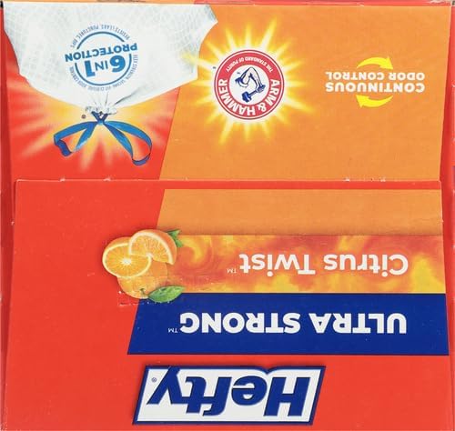 Hefty Ultra Strong Trash Bags 13 Gallon | Tall Kitchen | Drawstring Closure | Odor Control | Citrus Scent | 40 Bags, Pack of 6