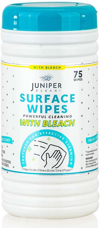1 Pack Surface Cleaning Wipes with Bleach, All-Purpose Cleaner for Bathroom, Kitchen, Office, 75 Count Canister, 7.5" x 7" Sheet, Fresh Scent, Lint Free & Durable