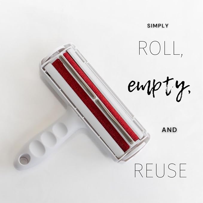 Reusable Pet Hair Remover & Lint Roller – Washable, Portable Tool for Dog & Cat Hair Removal on Clothes, Furniture, Carpet & Car – Effective Roller for Easy Fur & Lint Removal (Red)