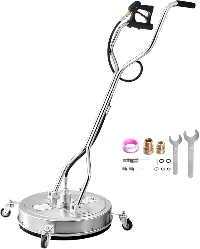 VEVOR 22" Pressure Washer Surface Cleaner, Stainless Steel Pressure Washer Attachments with 4 Wheels, 4500 Max PSI, 3/8 Quick Connector, 2 Spray Nozzles, Dual Handle, for Concrete, Patio, Sidewalk