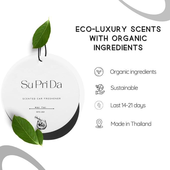 -Luxurious Organic Car Air Freshener – Eco-Friendly & Long-Lasting Scent Made in Thailand – Feel Nostalgia – 5 Unique Scents for a Memorable Driving Experience- Pack of 1 (Mai Tai)
