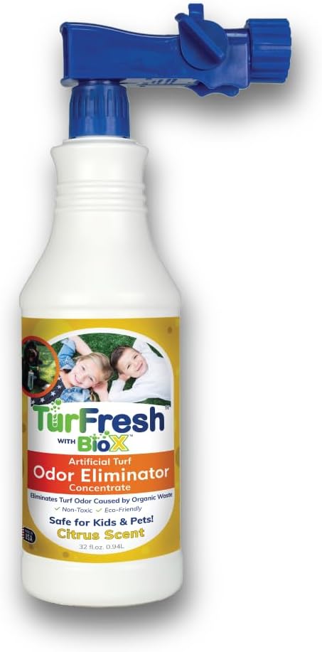TurFresh BioX Artificial Turf Odor Eliminator Concentrate – 32 oz Bottle, Citrus Scent – Pet-Safe Turf Cleaner for Urine and Feces Odor Removal – All-Natural, Non-Toxic, Kid Safe