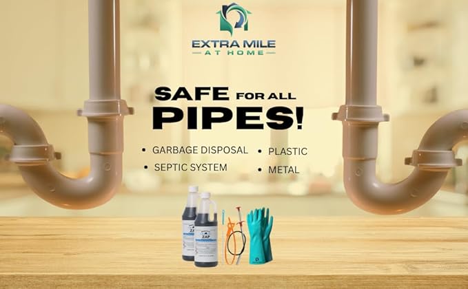 Drain Clog Remover Bundle with Two 32 fl oz Drain Cleaner Bottles, Cleaning Tools & Protective Gloves - 6 Items - Heavy-Duty Acid Formula for Tough Kitchen Sink & Shower Clogs