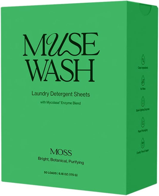 Laundry Detergent Sheets | Enzyme-Powered, Vegan, Paraben-Free | Luxury Scents | Plastic-Free, Eco-Friendly, Travel-Friendly Packaging (50 Loads - 1 Box, MOSS)