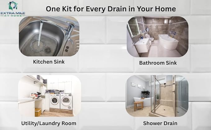 Drain Clog Remover Bundle with Two 32 fl oz Drain Cleaner Bottles, Cleaning Tools & Protective Gloves - 6 Items - Heavy-Duty Acid Formula for Tough Kitchen Sink & Shower Clogs