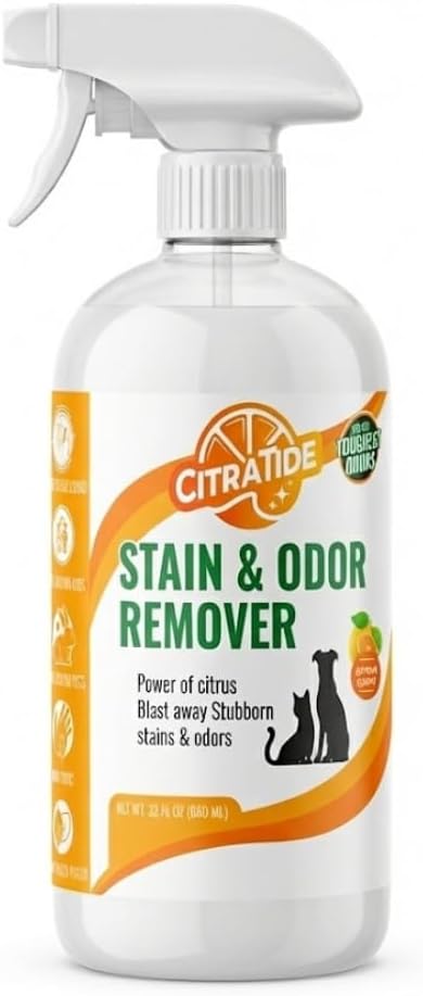 Pet Stain & Odor Remover Spray – Citrus Powered, Non-Toxic, Safe for Pets & Kids, Multi-Surface Cleaner for Carpet, Upholstery, Hardwood & More – USA Made Odor Eliminator