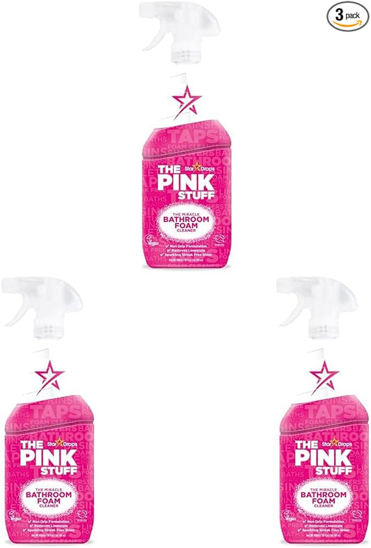 The Pink Stuff Miracle Bathroom Foam Cleaner, 30 fl oz – Now 20% More! Powerful Foaming Action for Showers, Sinks, Tubs & Tiles – Removes Soap Scum, Limescale & Grime with Ease (Pack of 3)