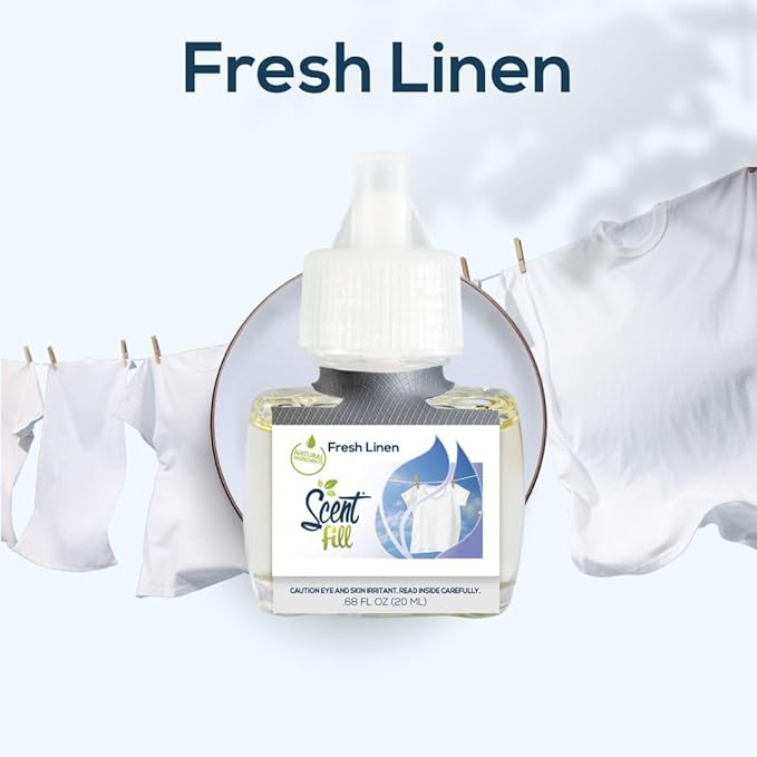 Scent Fill Fresh Linen Plug in Air Freshener, Scented Oil Refills, 2 Refills + Diffuser