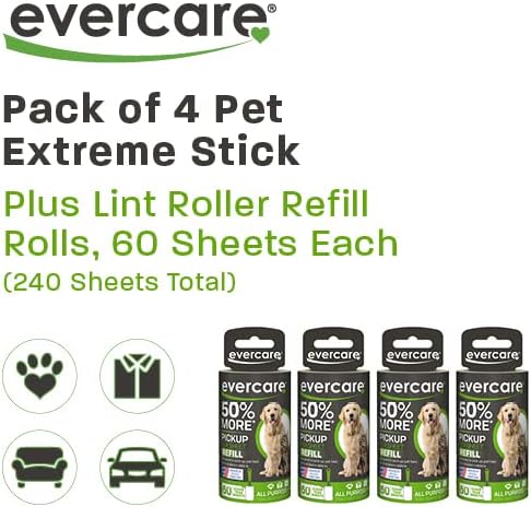 Evercare Pack of 4 Pet Extreme Stick Plus Lint Roller Refill Rolls