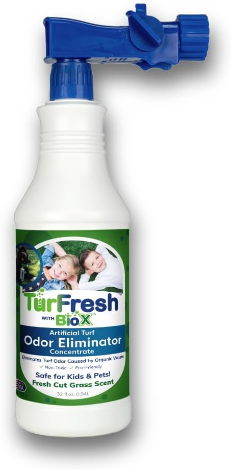 TurFresh BioX Artificial Turf Odor Eliminator Concentrate – 32 oz Bottle, Fresh Cut Grass Scent – Pet-Safe Turf Cleaner for Urine and Feces Odor Removal – All-Natural, Non-Toxic, Kid Safe