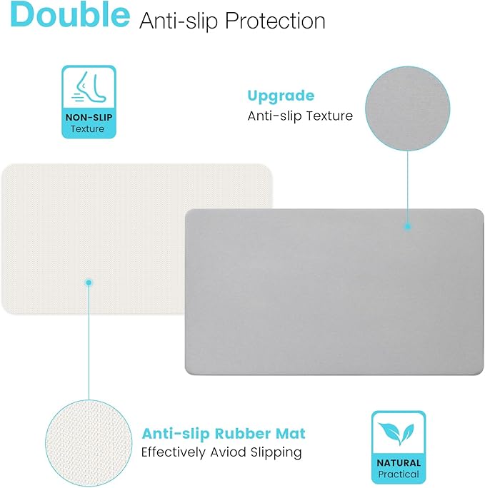 Large Diatomite Stone Bath Mat, Premium Non-Slip Natural Diatomaceous Earth Bathtub Fast Drying Mats for Bathroom Floor (30" x 17" Light Grey)