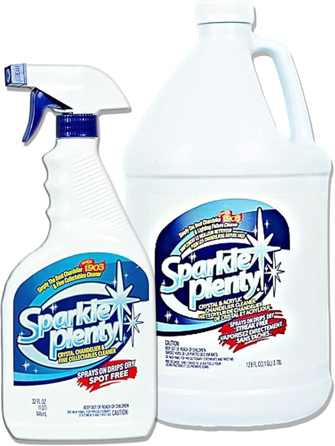 Sparkle Plenty Chandelier Cleaner Drip Dry Spray No Wipe -Dust Remover & Streak Free Glass Cleaner Spray for Crystal Chandelier & Window Screen -Versatile Household Cleaning Supplies (32 oz, 1 Gallon)