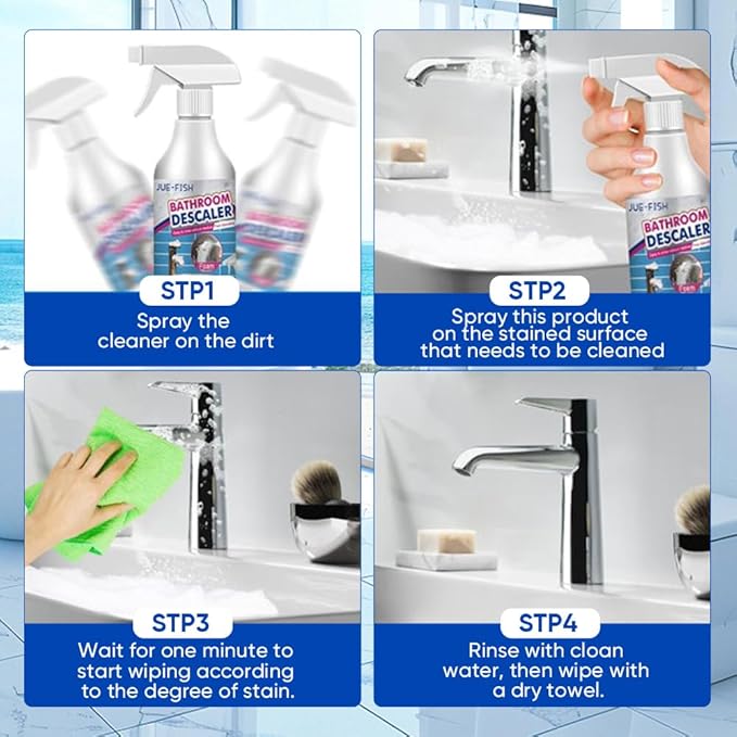Bathroom Descaler Foam Cleaner, All-In-One Powerful Cleaner Spray, Strong Shower, Bathtub, Glass, Faucet, Tile, and Toilet Cleaner for Stubborn Stains & Limescale Removal (1)