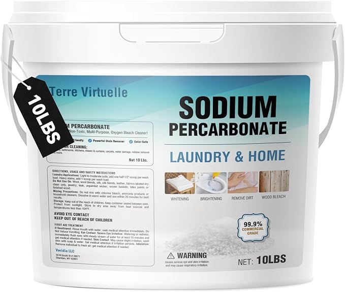 Sodium Percarbonate 10 lbs – Oxygen Bleach Powder & Laundry Booster – Multi-Purpose Cleaner for Stain Removal, Whitening, Deodorizing – Chlorine-Free Fragrance-Free