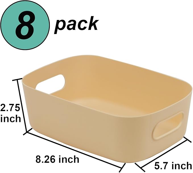 8 Pack Small Drawer Organizer Bins, Plastic Storage Bins Storage Containers for Kitchen Pantry Bathroom Cabinet Organization and Storage Bin Organizing Boxes