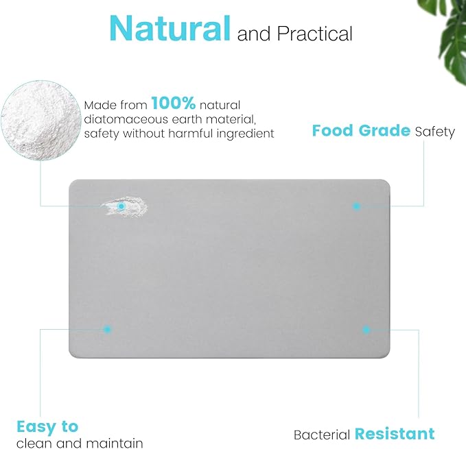 Large Diatomite Stone Bath Mat, Premium Non-Slip Natural Diatomaceous Earth Bathtub Fast Drying Mats for Bathroom Floor (30" x 17" Light Grey)