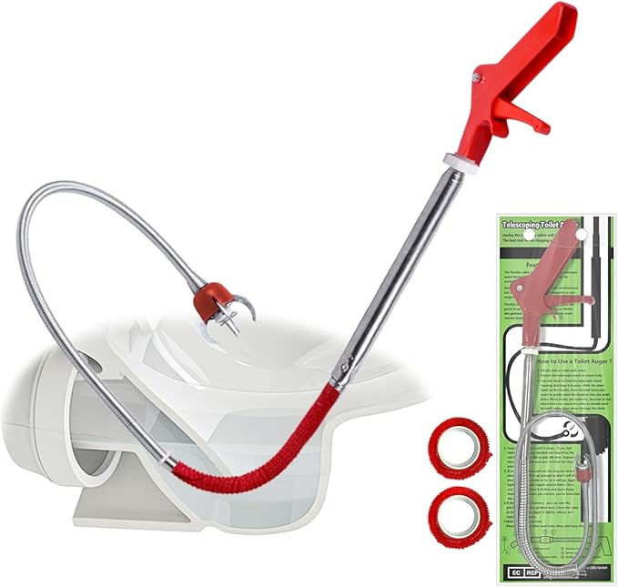 50 Inch Toilet Snake Drain Auger Cleaner Tool, Upgraded Grabber Unclogger Tool, Toilet Auger Clog Remover Tool, Stainless Steel Telescoping Rod for Pick/Grab Objects Clogged in Toilet Pipes/Drain